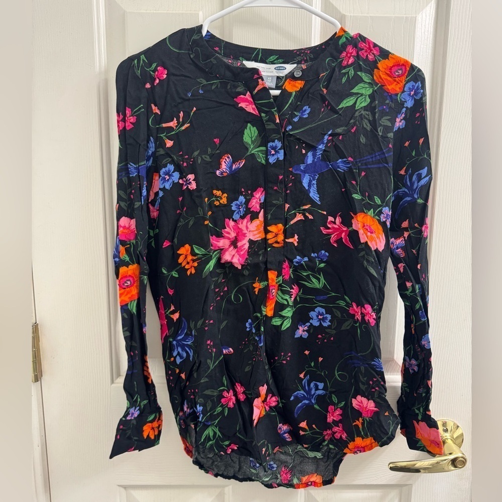 Old Navy Tunic Shirt Floral Black Women's Top